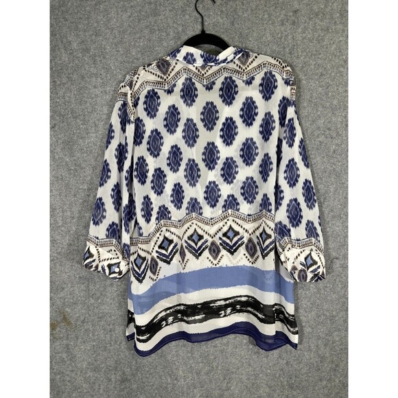 CHICOS Blouse Womens 3 XL Top Short Sleeve Sheer Cuffed Arms V Neck Relax - Picture 4 of 7